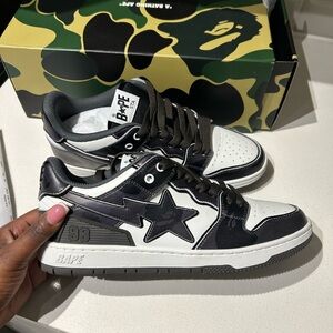 Bape STA Low Top Sneakers in Black & White